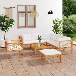 8-tlg. Garten-Lounge-Set mit Creme Kissen Massivholz Teak