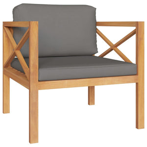 8-tlg. Garten-Lounge-Set mit Grauen Kissen Massivholz Teak
