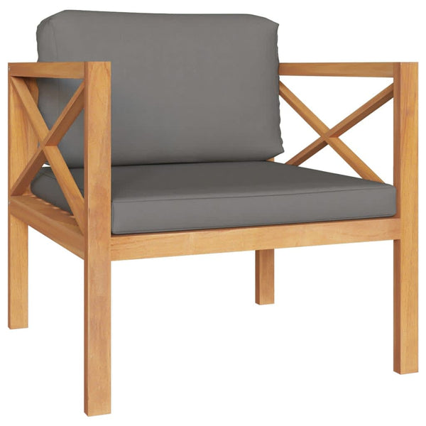 8-tlg. Garten-Lounge-Set mit Grauen Kissen Massivholz Teak
