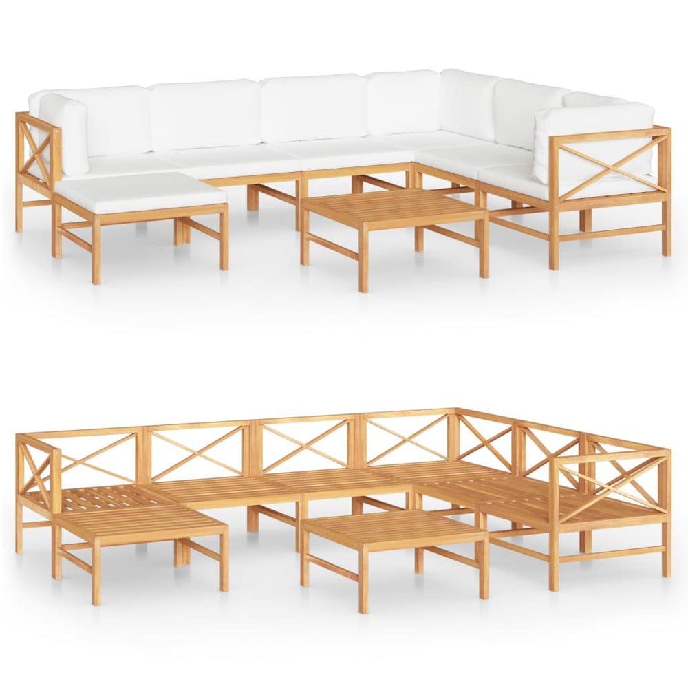 8-tlg. Garten-Lounge-Set mit Creme Kissen Massivholz Teak