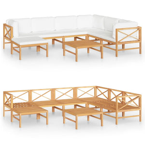 8-tlg. Garten-Lounge-Set mit Creme Kissen Massivholz Teak
