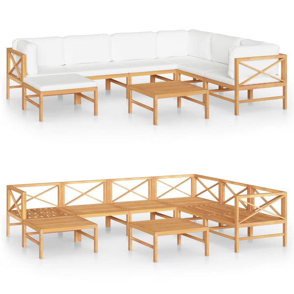 8-tlg. Garten-Lounge-Set mit Creme Kissen Massivholz Teak