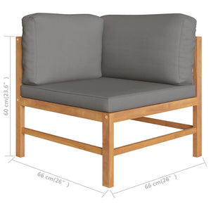 8-tlg. Garten-Lounge-Set mit Grauen Kissen Massivholz Teak