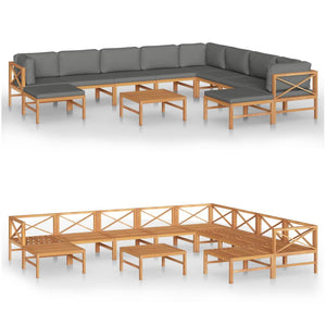 vidaXL Ensemble de salon de jardin 11 pcs avec coussins gris Bois de teck massif