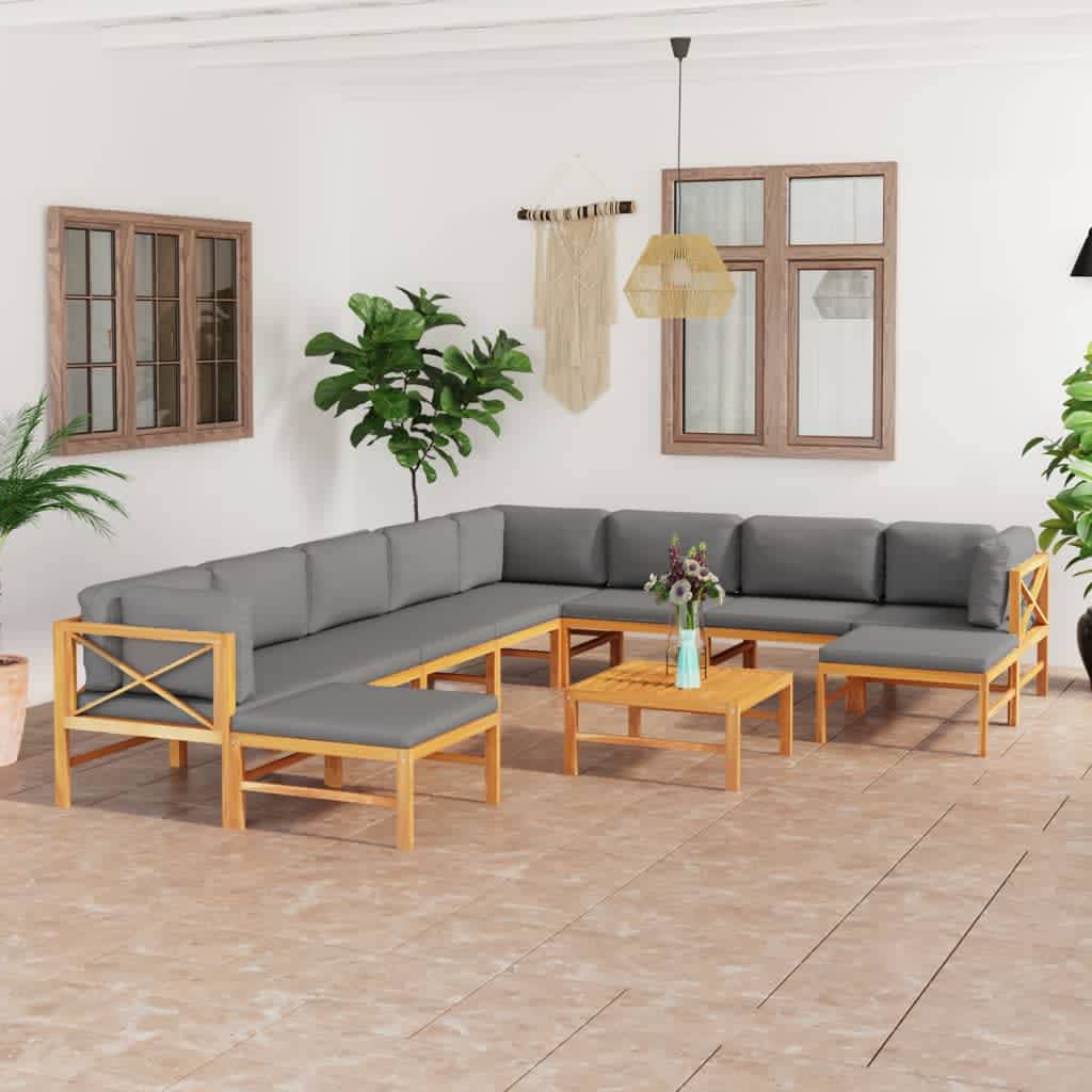 vidaXL Ensemble de salon de jardin 11 pcs avec coussins gris Bois de teck massif