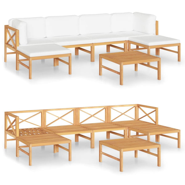 vidaXL Ensemble de salon de jardin 7 pcs avec coussins crème Bois de teck massif