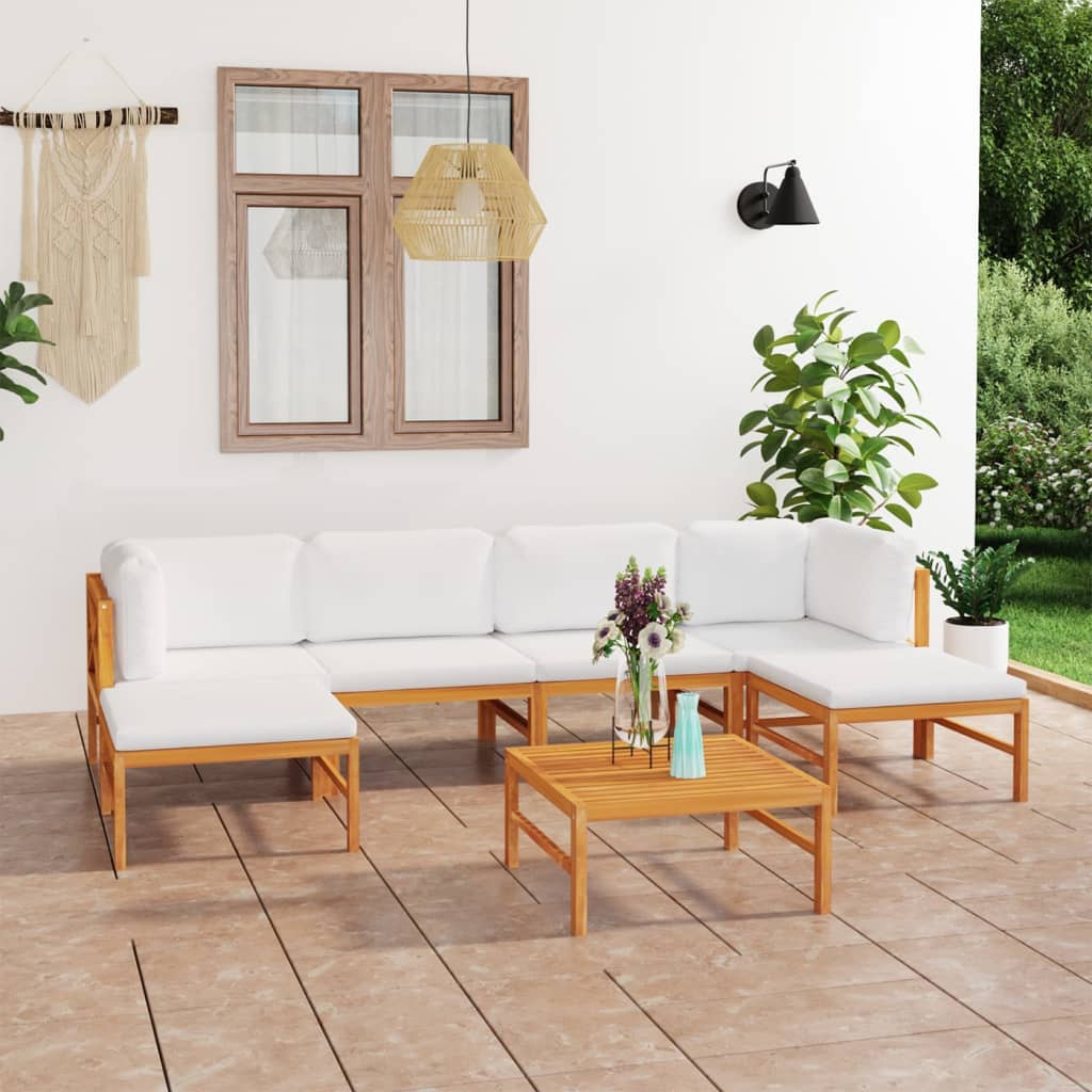 vidaXL Ensemble de salon de jardin 7 pcs avec coussins crème Bois de teck massif