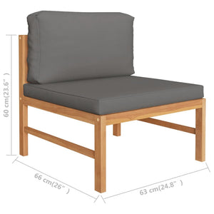 7-tlg. Garten-Lounge-Set mit Grauen Kissen Massivholz Teak