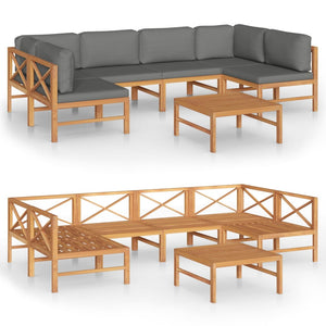 vidaXL Salon de jardin 7 pcs avec coussins gris Bois de teck massif