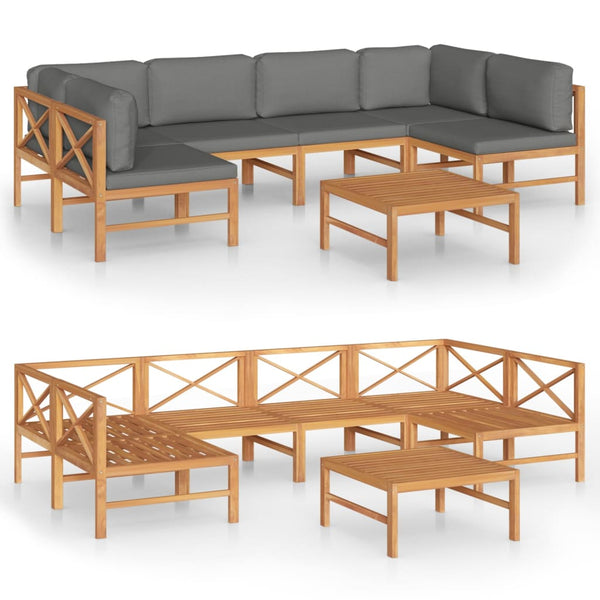 vidaXL Salon de jardin 7 pcs avec coussins gris Bois de teck massif