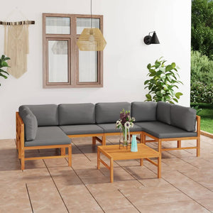 vidaXL Salon de jardin 7 pcs avec coussins gris Bois de teck massif