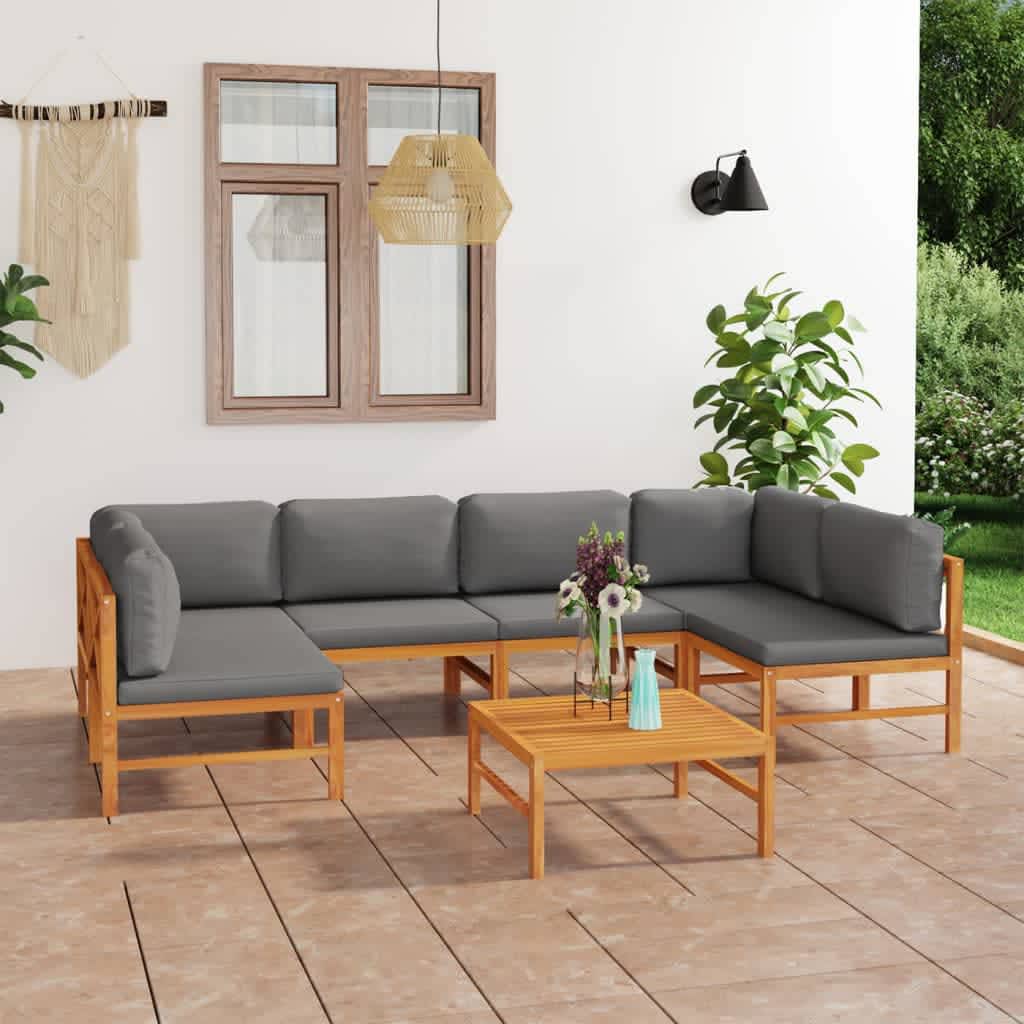 vidaXL Salon de jardin 7 pcs avec coussins gris Bois de teck massif