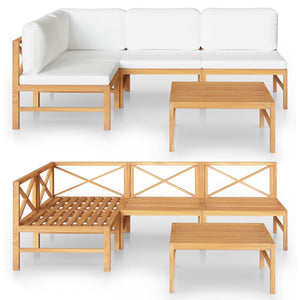 5-tlg. Garten-Lounge-Set mit Creme Kissen Massivholz Teak