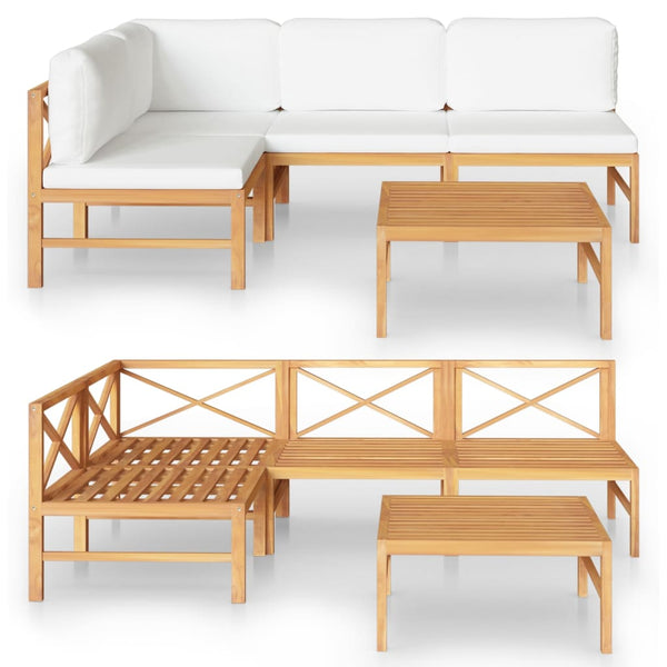 5-tlg. Garten-Lounge-Set mit Creme Kissen Massivholz Teak