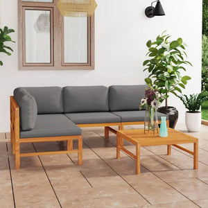 vidaXL Salon de jardin 5 pièces avec coussins gris en teck massif