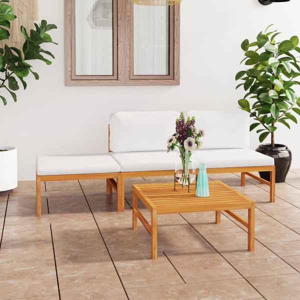 4-tlg. Garten-Lounge-Set mit Creme Kissen Massivholz Teak