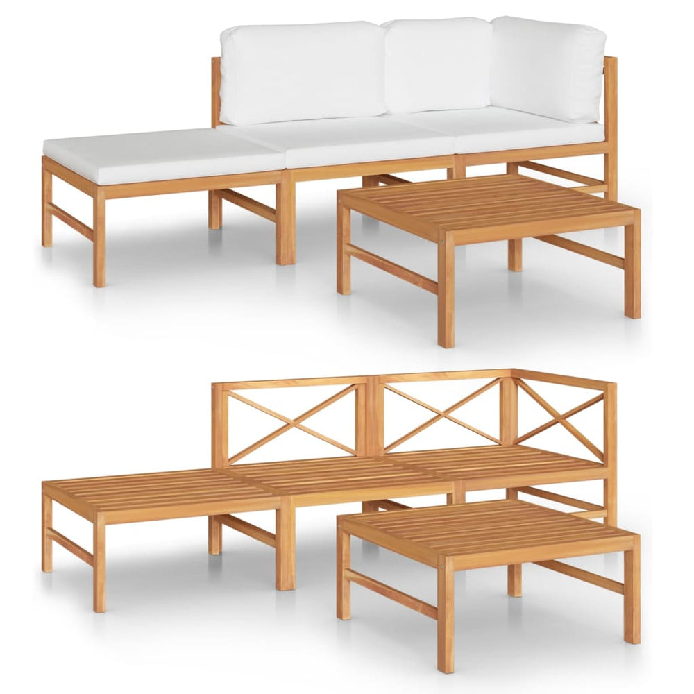 4-tlg. Garten-Lounge-Set mit Creme Kissen Massivholz Teak