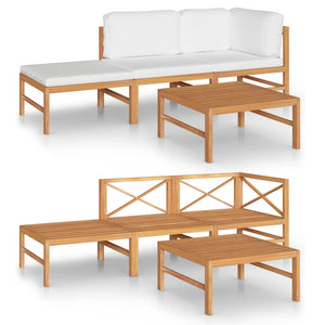 vidaXL Salon de jardin 4 pcs avec coussins crème Bois de teck massif