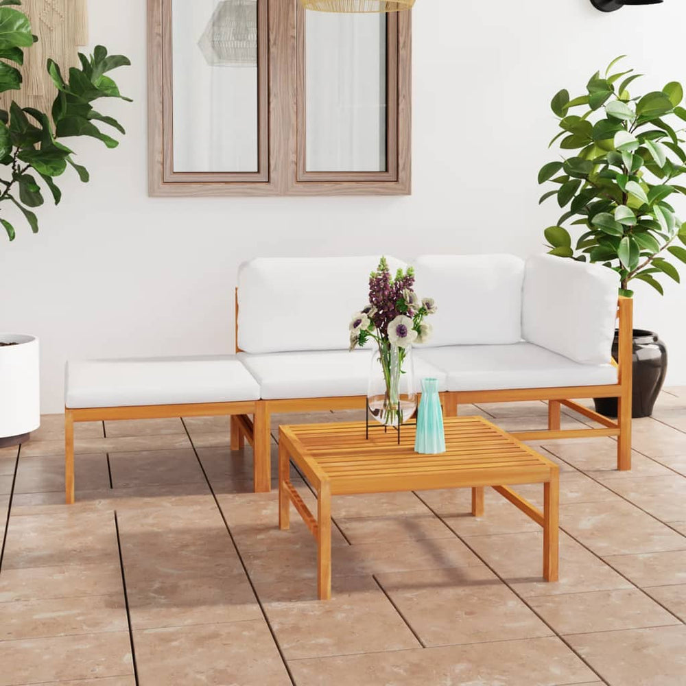 4-tlg. Garten-Lounge-Set mit Creme Kissen Massivholz Teak