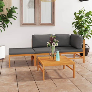 vidaXL 4-Piece Garden Lounge Set with Grey Cushions Solid Teak Wood