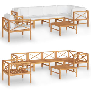 7-tlg. Garten-Lounge-Set mit Creme Kissen Massivholz Teak