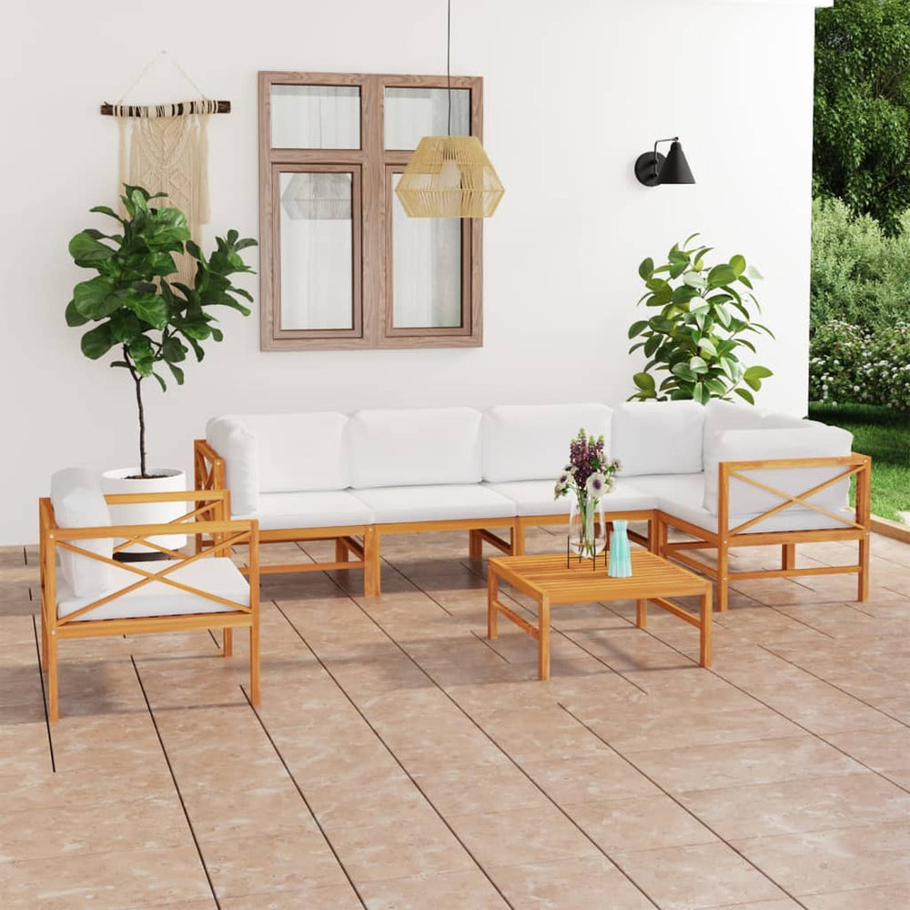 7-tlg. Garten-Lounge-Set mit Creme Kissen Massivholz Teak