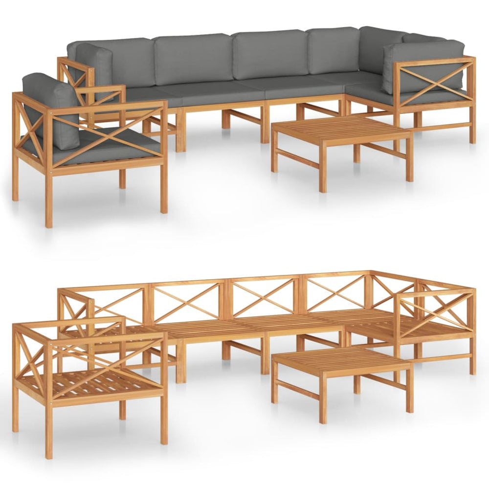 7-tlg. Garten-Lounge-Set mit Grauen Kissen Massivholz Teak