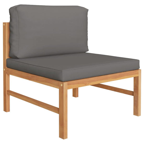 7-tlg. Garten-Lounge-Set mit Grauen Kissen Massivholz Teak