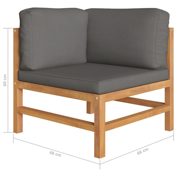 7-tlg. Garten-Lounge-Set mit Grauen Kissen Massivholz Teak