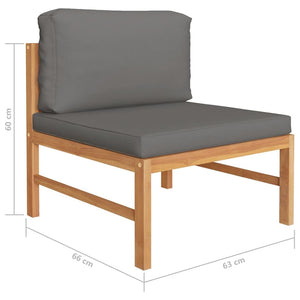 7-tlg. Garten-Lounge-Set mit Grauen Kissen Massivholz Teak