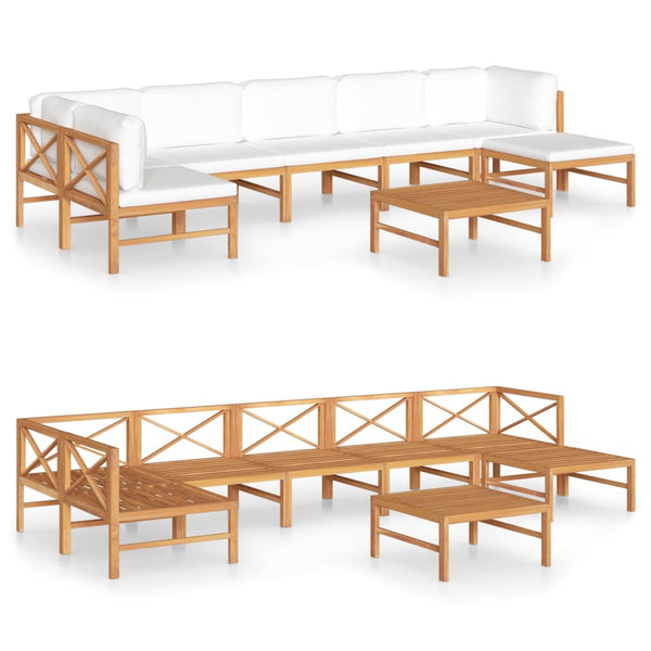 vidaXL Salon de jardin 8 pcs avec coussins crème Bois de teck massif