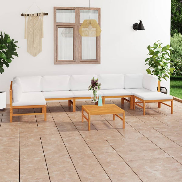 vidaXL Salon de jardin 8 pcs avec coussins crème Bois de teck massif