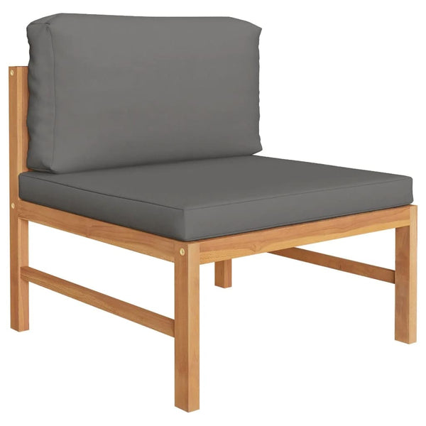 8-tlg. Garten-Lounge-Set mit Grauen Kissen Massivholz Teak