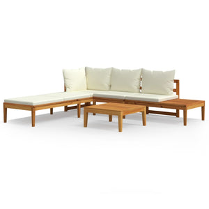 3-tlg. Garten-Lounge-Set mit Cremeweißen Kissen Massivholz Akazie