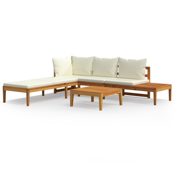 3-tlg. Garten-Lounge-Set mit Cremeweißen Kissen Massivholz Akazie