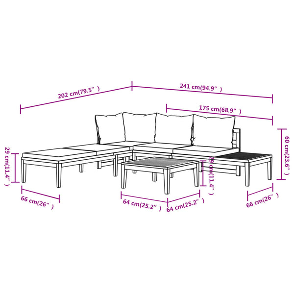 3-tlg. Garten-Lounge-Set mit Cremeweißen Kissen Massivholz Akazie