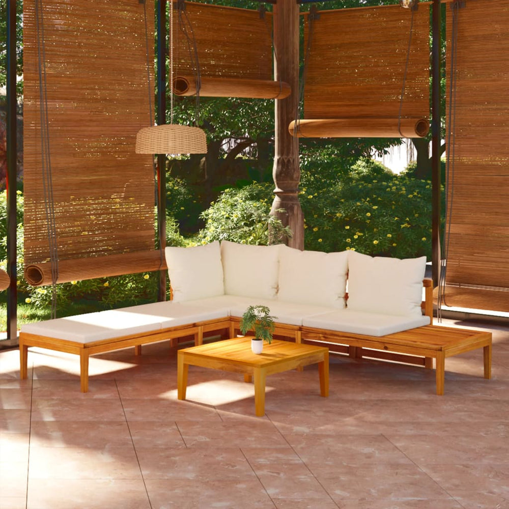 3-tlg. Garten-Lounge-Set mit Cremeweißen Kissen Massivholz Akazie