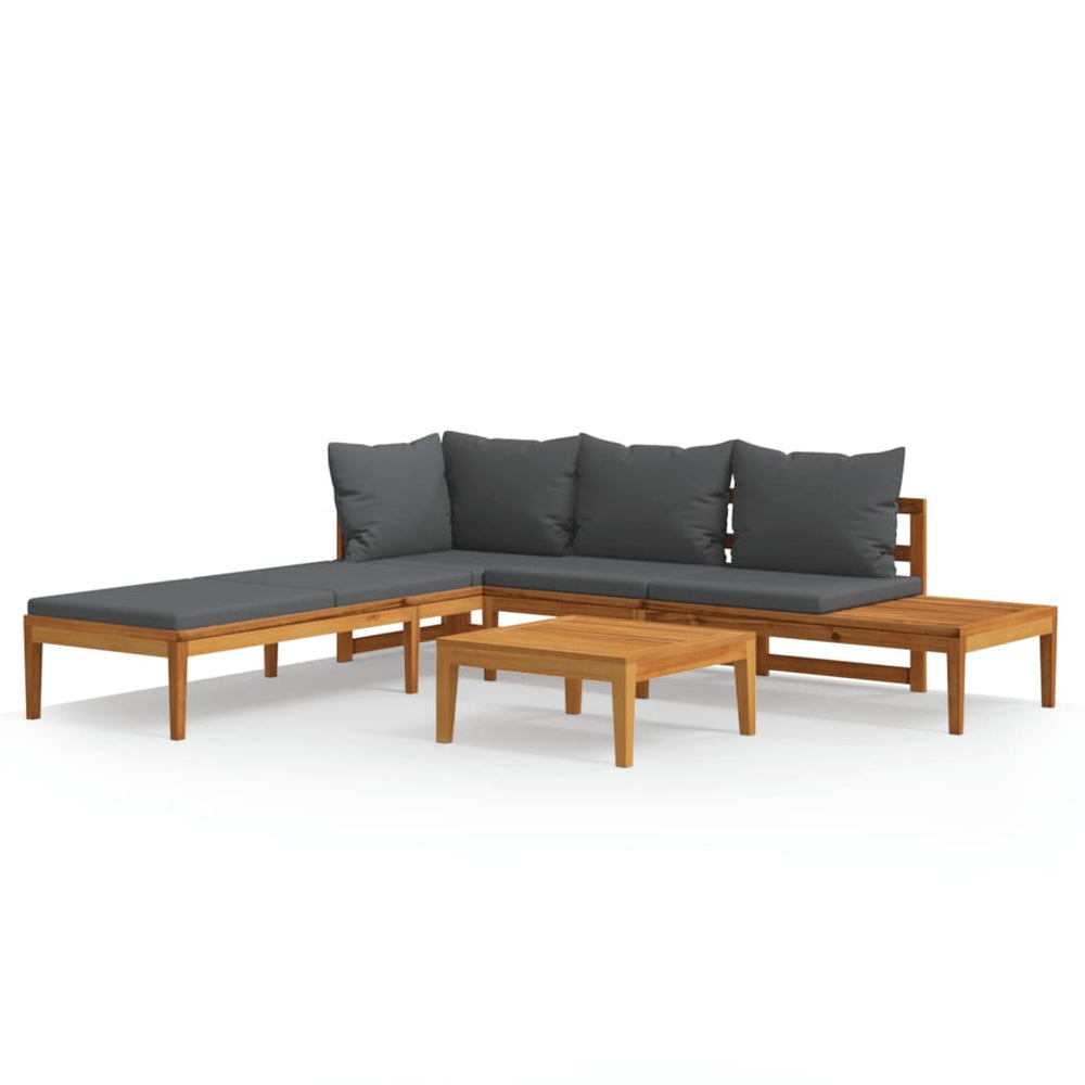 3-tlg. Garten-Lounge-Set mit Dunkelgrauen Kissen Massivholz Akazie