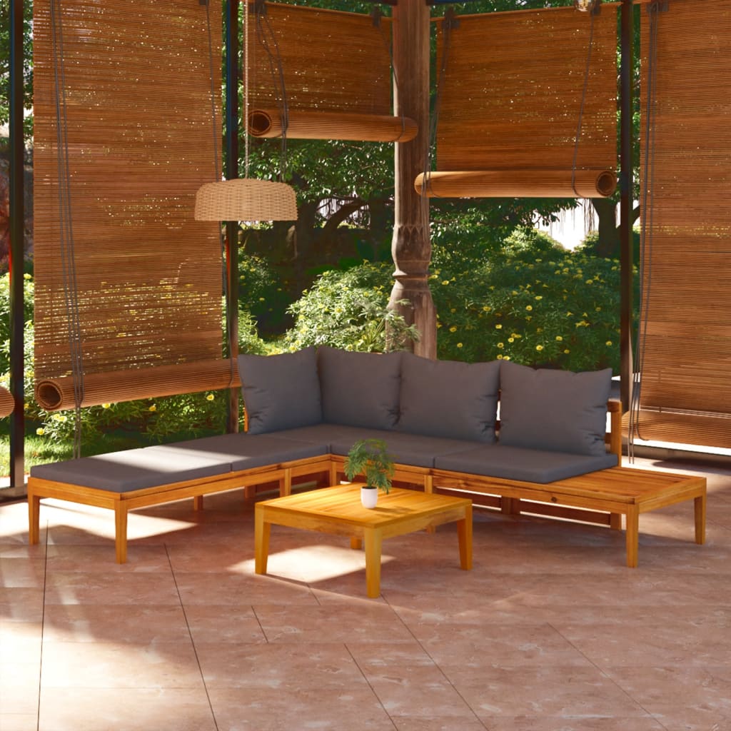 3-tlg. Garten-Lounge-Set mit Dunkelgrauen Kissen Massivholz Akazie