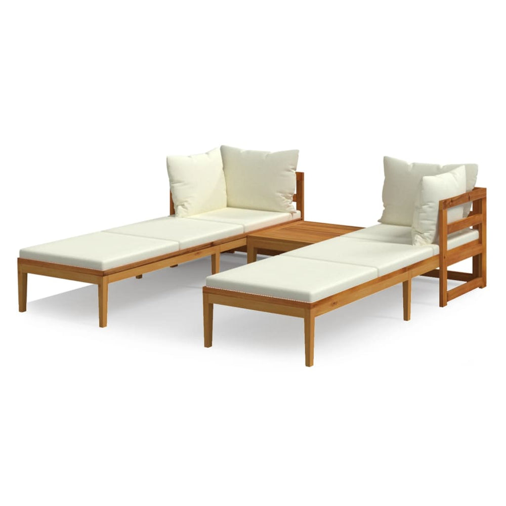 3-tlg. Garten-Lounge-Set mit Cremeweißen Kissen Massivholz Akazie