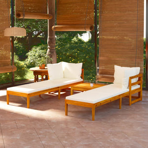 vidaXL Ensemble de jardin 3 pcs avec coussins crème bois d'acacia massif