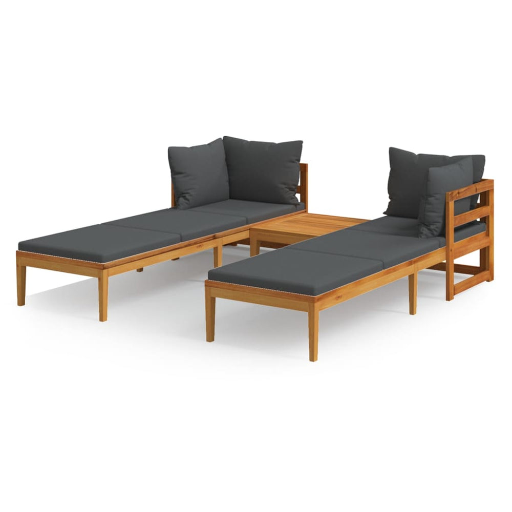 3-tlg. Garten-Lounge-Set mit Dunkelgrauen Kissen Massivholz Akazie