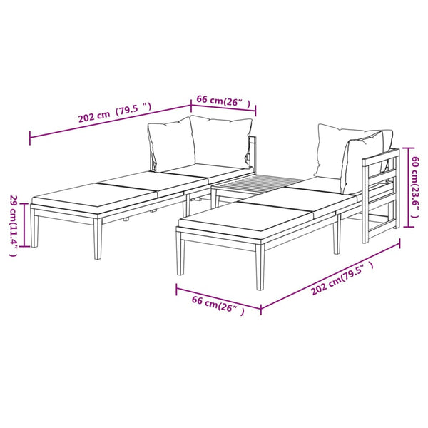 3-tlg. Garten-Lounge-Set mit Dunkelgrauen Kissen Massivholz Akazie