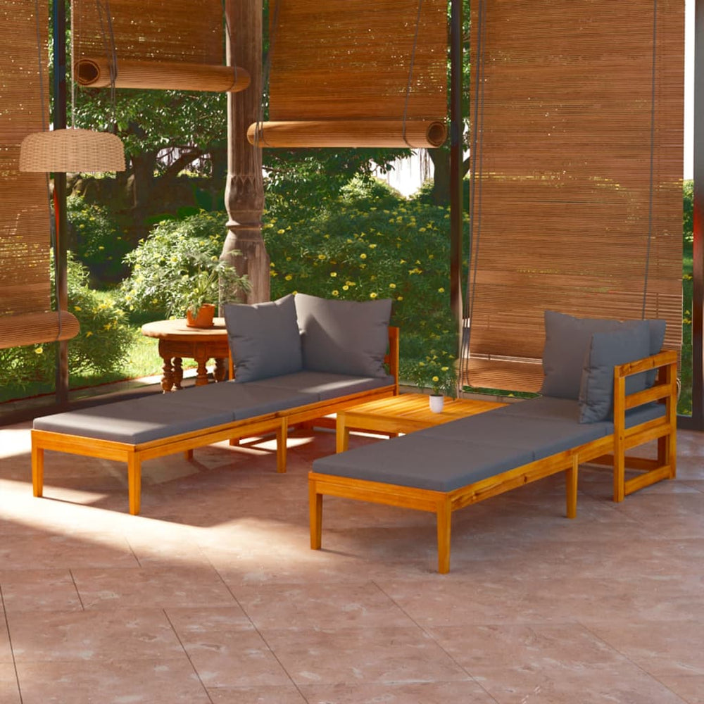 3-tlg. Garten-Lounge-Set mit Dunkelgrauen Kissen Massivholz Akazie
