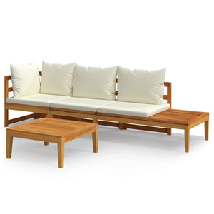3-tlg. Garten-Lounge-Set mit Cremeweißen Kissen Massivholz Akazie