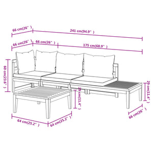 3-tlg. Garten-Lounge-Set mit Dunkelgrauen Kissen Massivholz Akazie