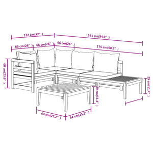 4-tlg. Garten-Lounge-Set mit Cremeweißen Kissen Akazienholz