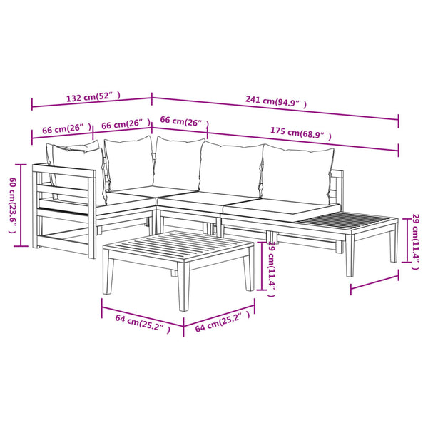 4-tlg. Garten-Lounge-Set mit Dunkelgrauen Kissen Akazienholz
