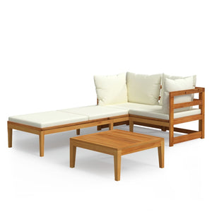 vidaXL Ensemble de jardin 3 pcs avec coussins crème bois d'acacia massif
