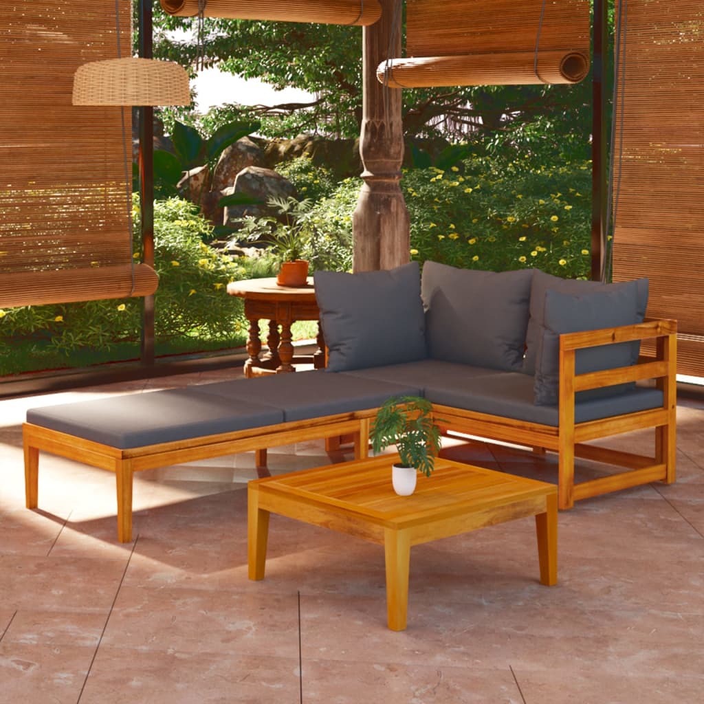 vidaXL Salon de jardin 3 pcs avec coussins gris foncé Bois d'acacia massif